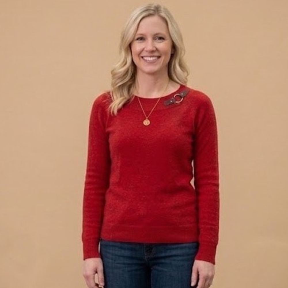 Lauren Ralph Lauren Red Scoop Neck Buckle Strap Knit Sweater